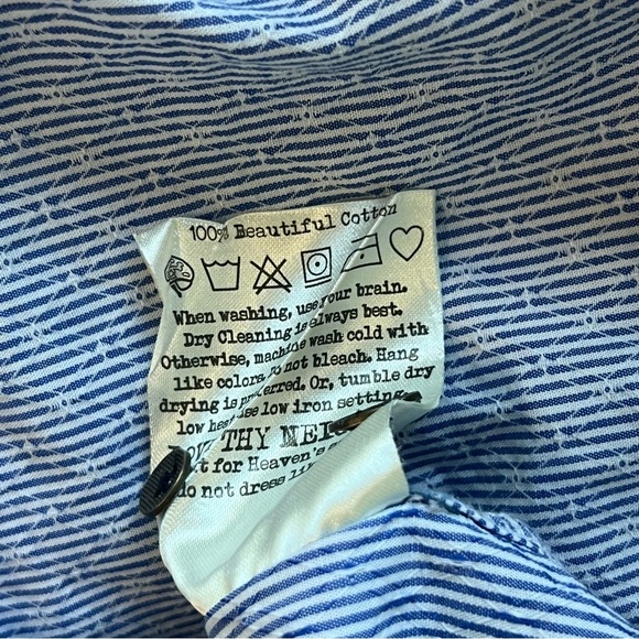 Descendant of Thieves LG Men's Blue White Stripes Long Sleeve Button Up Shirt - Picture 6 of 6